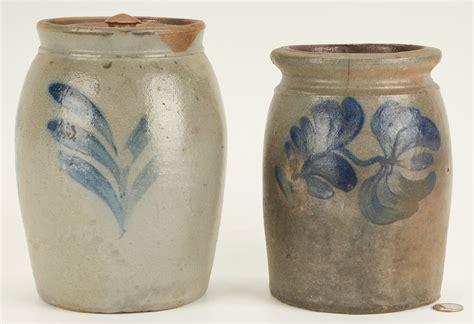 Lot 939: 2 Cobalt Decorated Stoneware 1-Gallon Jars, Poss. Mid-Atlantic ...