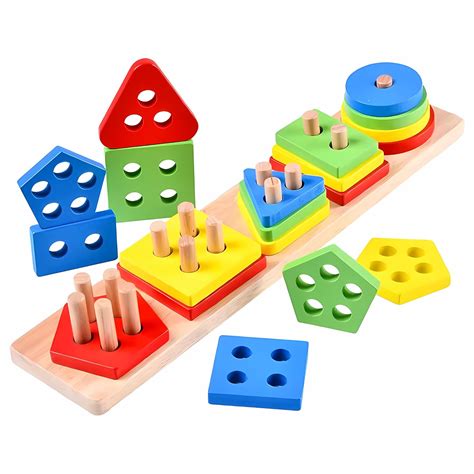 DISHVY® Educational Shape Sorting Puzzle Toy with Colorful Wooden ...