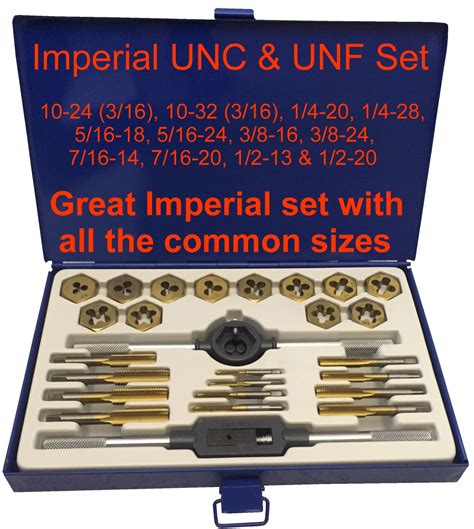 Imperial UNC UNF Tap and Die Set 3/16 1/4 5/16 3/8 7/16 1/2 Boxed Kit Taps SAE | eBay