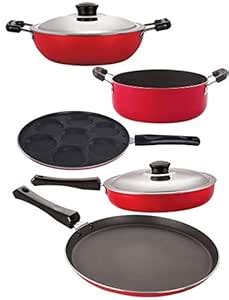 Buy Nirlon Aluminium Cookware Set, 5-Pieces, Red and Black (2.6mm_FT13 ...
