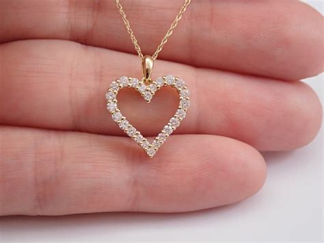Yellow Gold Diamond Heart Pendant Necklace 18 Chain Wedding Graduation ...