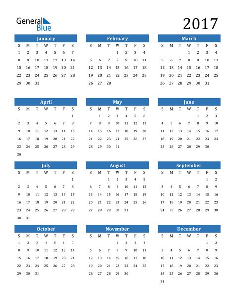 2017 Calendar (PDF, Word, Excel)