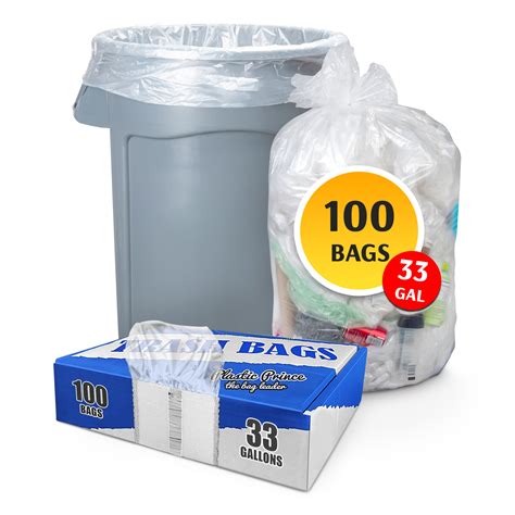 (100 Pack) 33 Gallon Trash Bags, 1.5 Mil, 23" x 10" x 39", Clear ...