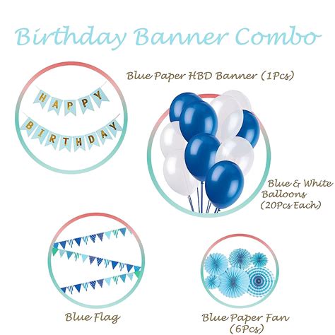 Blue Theme Birthday decoration items with paper flag and fans- 28 Item