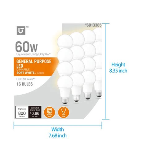 Utilitech 60 -Watt EQ A19 Soft white Screw bases Dimmable LED General ...