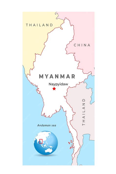 Premium Vector | Myanmar map capital Naypyidaw with national borders