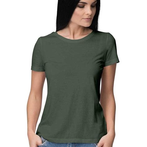 Plain Olive Green Crew Neck T-Shirt For Women | Olive green t shirt ...