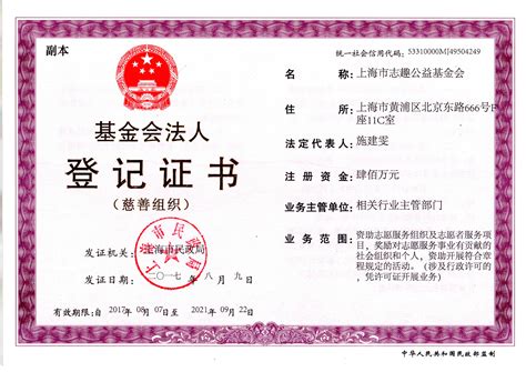 上海电力大学教育发展基金会法人登记证书