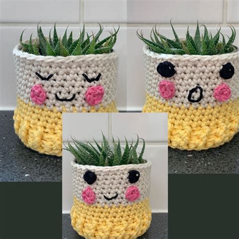 Easy Crochet Plant Pot Cover -Emoji design - off the hook for you
