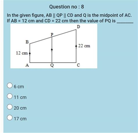 Question no: 8 in the given figure, AB || QP || CD and Q is the ...