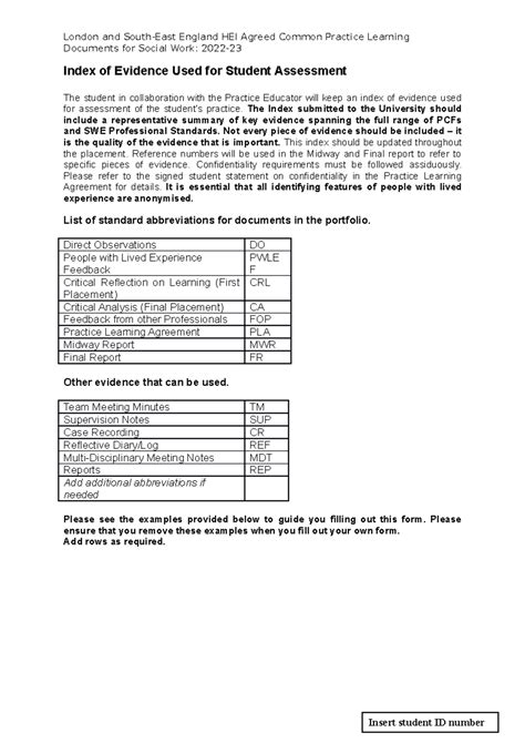 Index of Evidence for Student Assessment: Social Work 2022-23 - Studocu