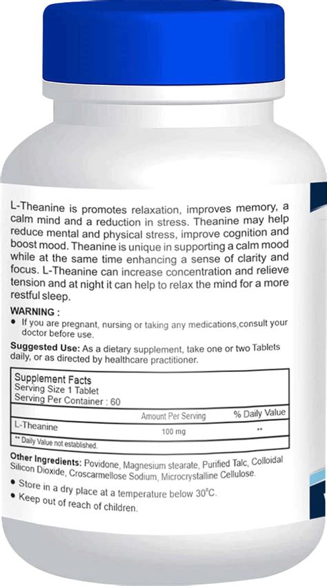Buy HEALTHVIT L-THEANINE 100 MG 60 TABLETS STRESS MANAGEMENT Online ...