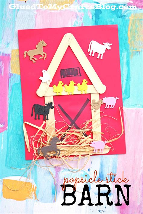 Popsicle Stick Barn - simply glue popsicle sticks to a red cardstock ...