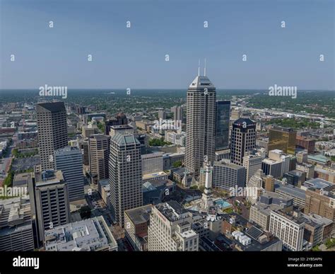 Aerial view of Indianapolis, colloquially known as Indy, is the state capital and most-populous ...