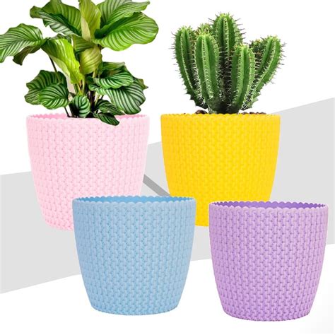 Tim Tim Agro 6" Plastic Plant Pots for Plants, Indoor Set of 5 Plastic ...