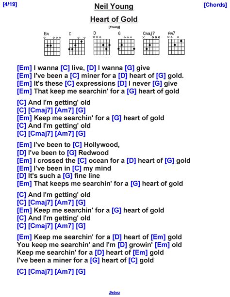 Neil Young - Heart of Gold | Guitar chords and lyrics, Guitar lessons ...