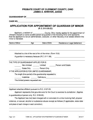 OH Application For Appointment Of Guardian Of Minor - Clermont County ...