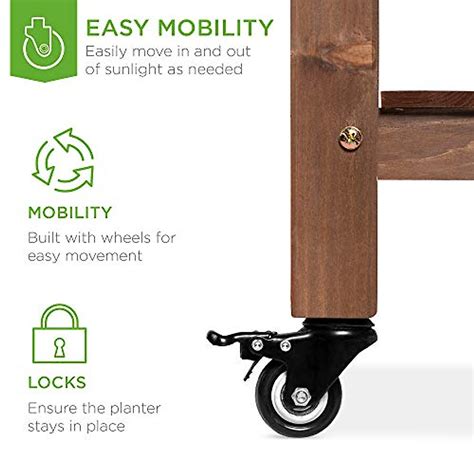 Mobile Raised Wood Garden Bed with Folding Tables & Wheels