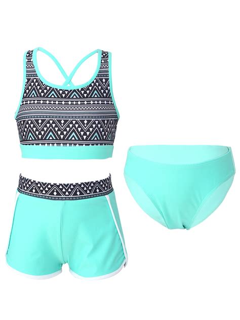 TTAO Girls 3 Piece Bathing Suit Summer Tankini Bikini with Booty Shorts ...