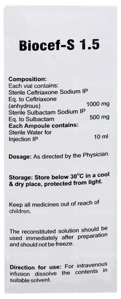 Biocef S 1.5 Injection: Uses, Side Effects, Price & Substitutes