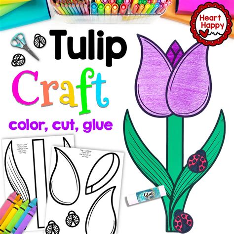Printable Kids Tulip Craft Template, Garden Craft, Flower Craft, Spring ...