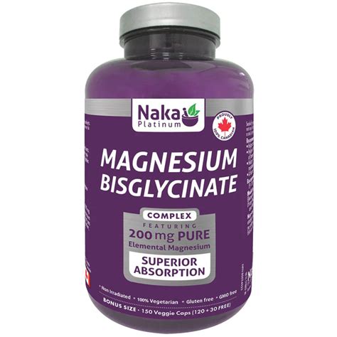 Naka Platinum Magnesium Bisglycinate 200mg, 150-300 Vegetable Capsules