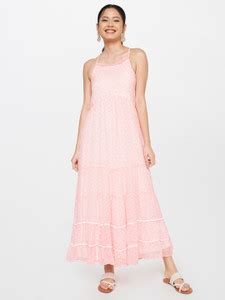 GLOBAL DESI Women Fit and Flare Pink Maxi/Full Length Dress - Buy ...