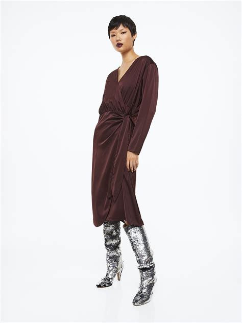 Buy H&M Women Brown Satin Wrap Dress - Dresses for Women 20749808 | Myntra