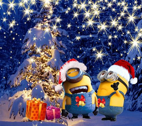 Download Cute Merry Christmas Minions Wallpaper | Wallpapers.com