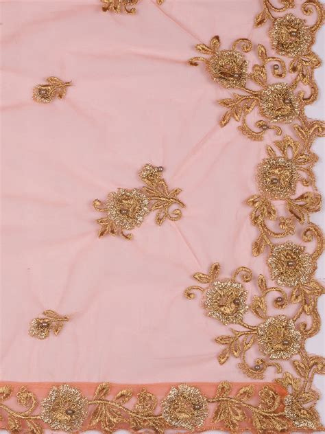 Peach Embroidered Net Dupatta with Cutwork – Dupatta Bazaar