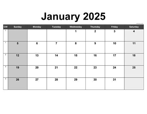 Download Free January 2025 Calendars – Available in PDF, PNG, and XLS ...