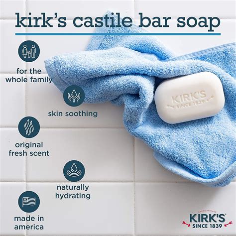 Kirks Castile Bar Soap - Premium Vegan Formula | Original Fresh Scent ...