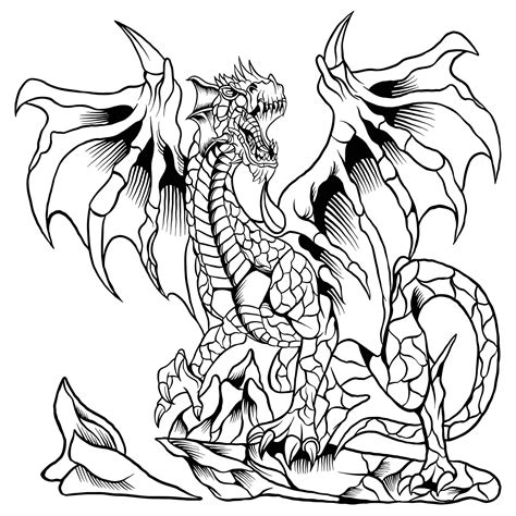 Dragon illustration tattoo style in black and white 13351164 Vector Art ...