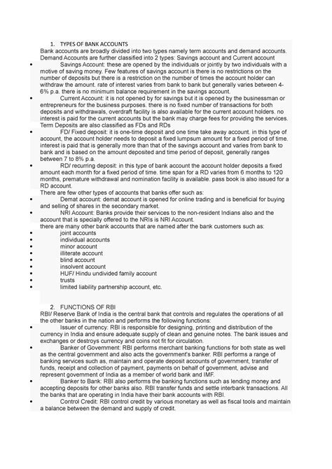 Banking - Describe lecture notes. - 1. TYPES OF BANK ACCOUNTS Bank ...