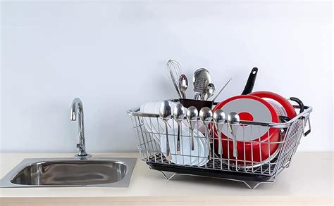 Dish Drainer Rack 56 x 43 x 23 cm, Stainless Steel Dish Drainer Rack ...