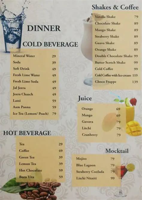 Menu at Rockwell, Jaipur