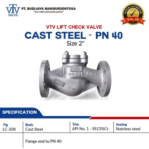 VTV LIFT CHECK VALVE CAST STEEL - PN40 SIZE 2 Inch | BJMSONLINE.COM