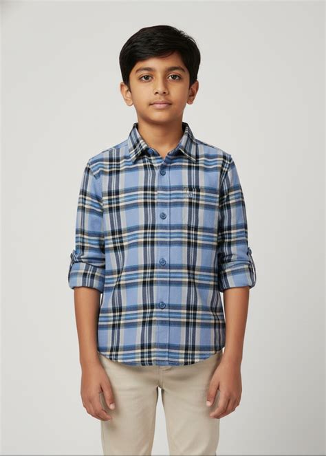Fyst Cotton Signature Nautical Grid Checkered Shirt for Boys – Powder ...