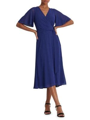 Flutter-Sleeve Midi Wrap Dress