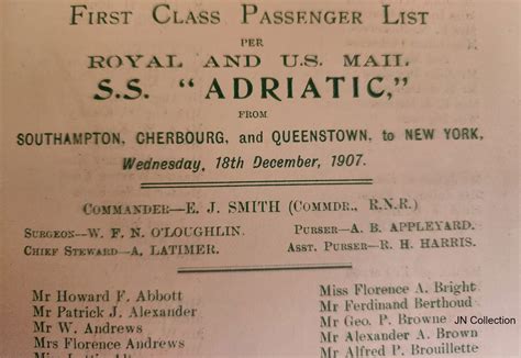 RMS Adriatic Passenger List - Titanic Legacy