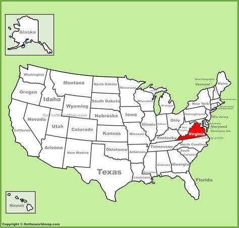 Virginia location on the U.S. Map - Ontheworldmap.com