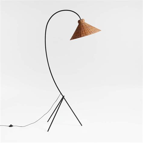 L'Union Black Metal Arc Floor Lamp with Rattan Shade by Athena ...