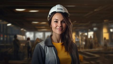 Happy smiling female engineer cute young people construction slavic ...