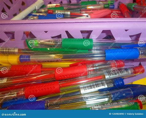 Gel Colored Pens on the Counter in the Store Stock Photo - Image of ...