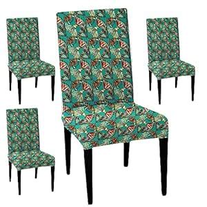 LAZI Pack of 4 Green Printed Dining Table Chair Cover Stretchable ...