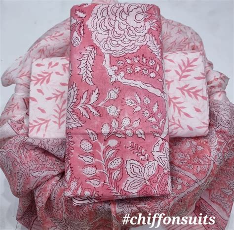 Pure hand block Cotton Bagru- Unstitched 3 piece Suit Material shades ...