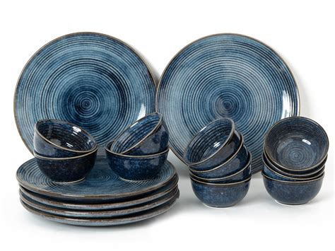 Bodhi House Handcrafted Stoneware Reactive Glaze Ceramic Dinner Set, 18 ...
