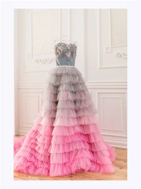 Blue Ombre Wedding Dress, Haute Couture Dress, Ombre Wedding Dress, Tiered Tulle Gown, Wedding ...