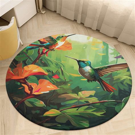 Flower Hummingbird Floral Medallion Round Rug - Small Round Area Rug ...