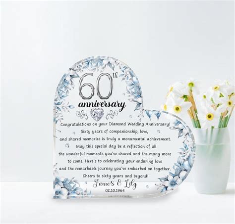 Personalized 60th Wedding Anniversary Heart Acrylic Plaque, Diamond ...